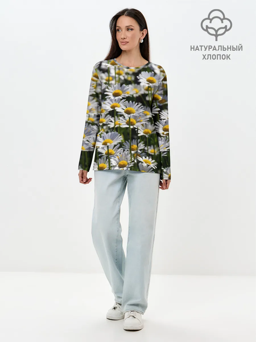 Лонгслив женский. Хлопок / Ромашки