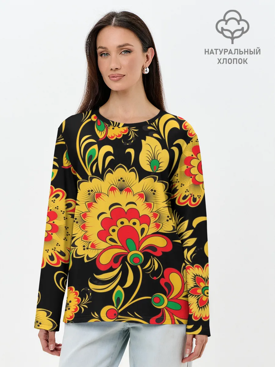 Лонгслив женский. Хлопок / Хохлома