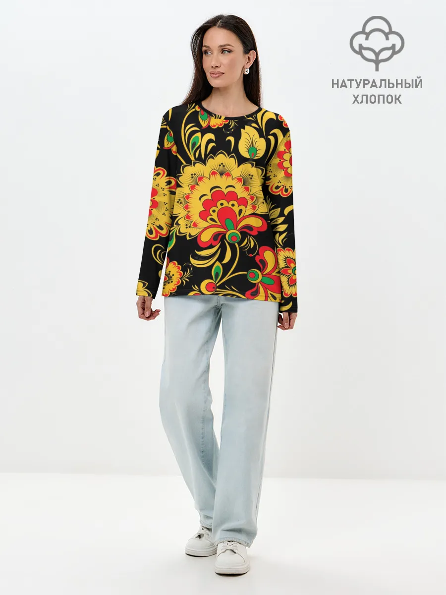 Лонгслив женский. Хлопок / Хохлома