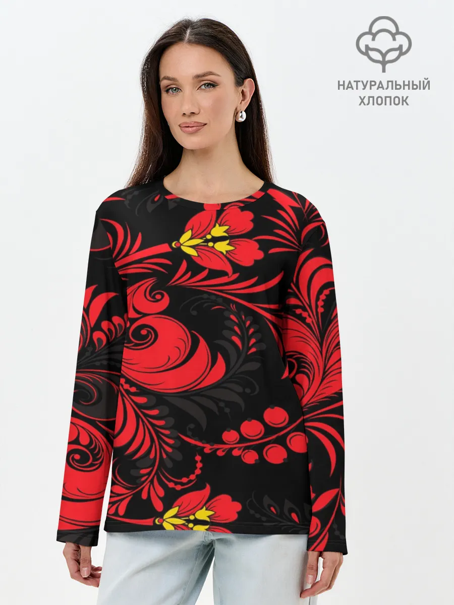 Лонгслив женский. Хлопок / Хохлома