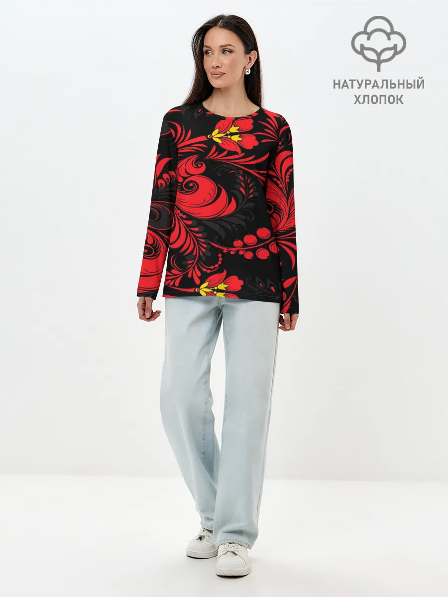 Лонгслив женский. Хлопок / Хохлома
