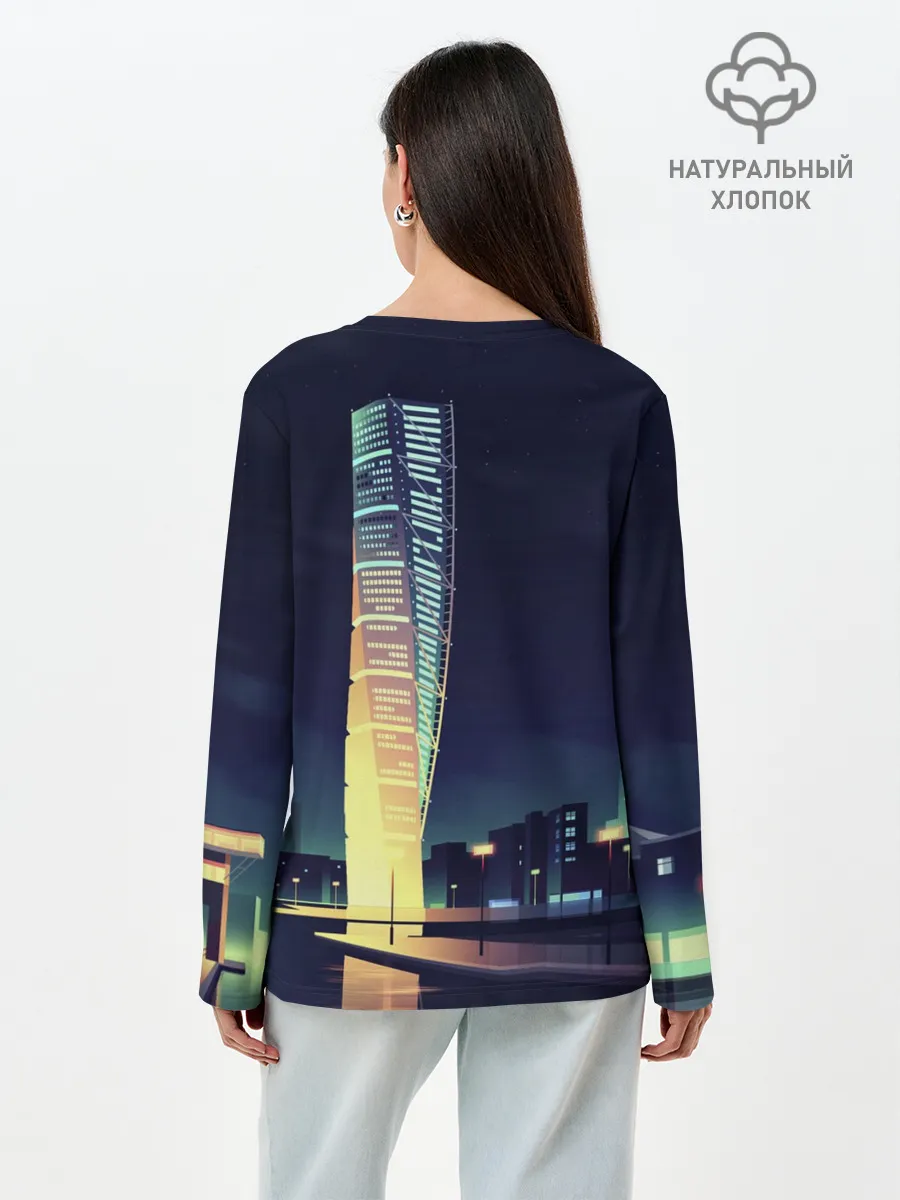 Лонгслив женский. Хлопок / Ночной Город