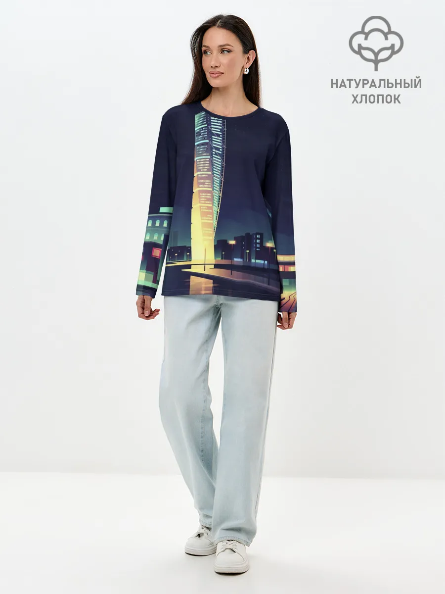 Лонгслив женский. Хлопок / Ночной Город