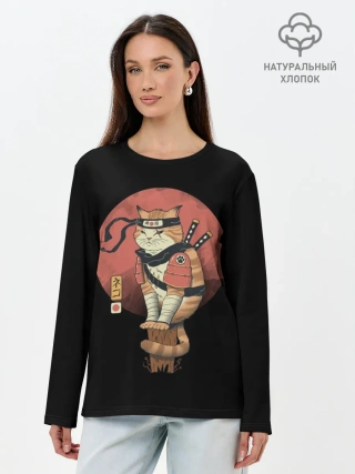 Лонгслив женский. Хлопок / Кот Ниндзя