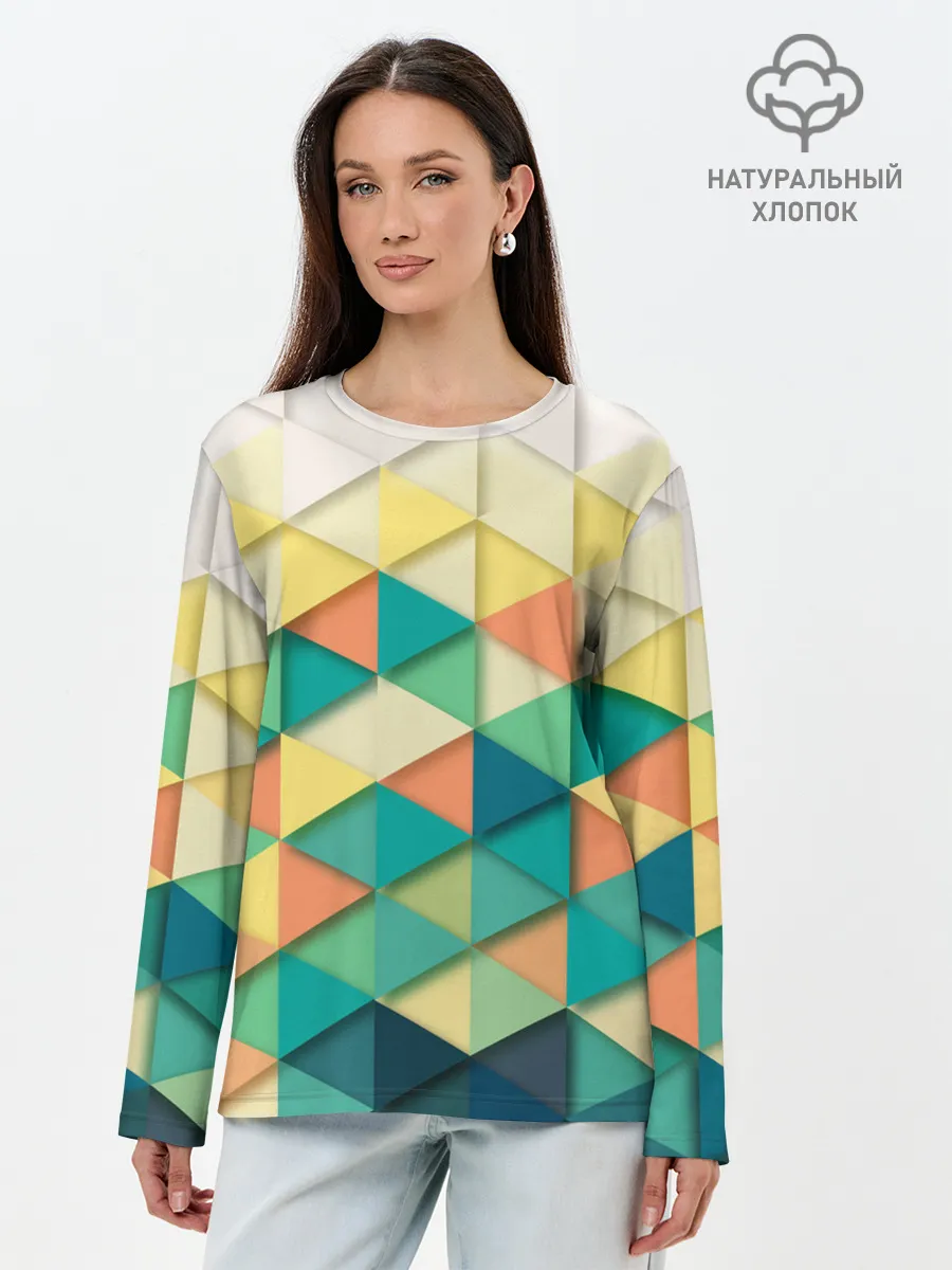 Лонгслив женский. Хлопок / Ромбики