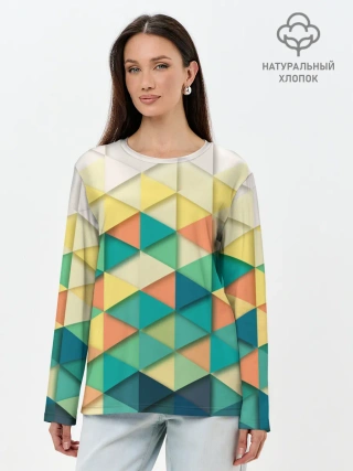 Лонгслив женский. Хлопок / Ромбики