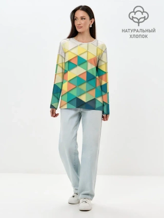 Лонгслив женский. Хлопок / Ромбики