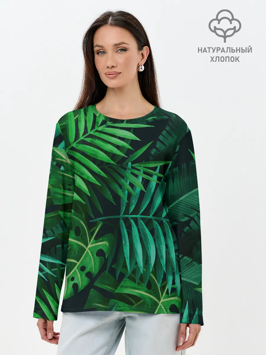 Лонгслив женский. Хлопок / Сочные тропики