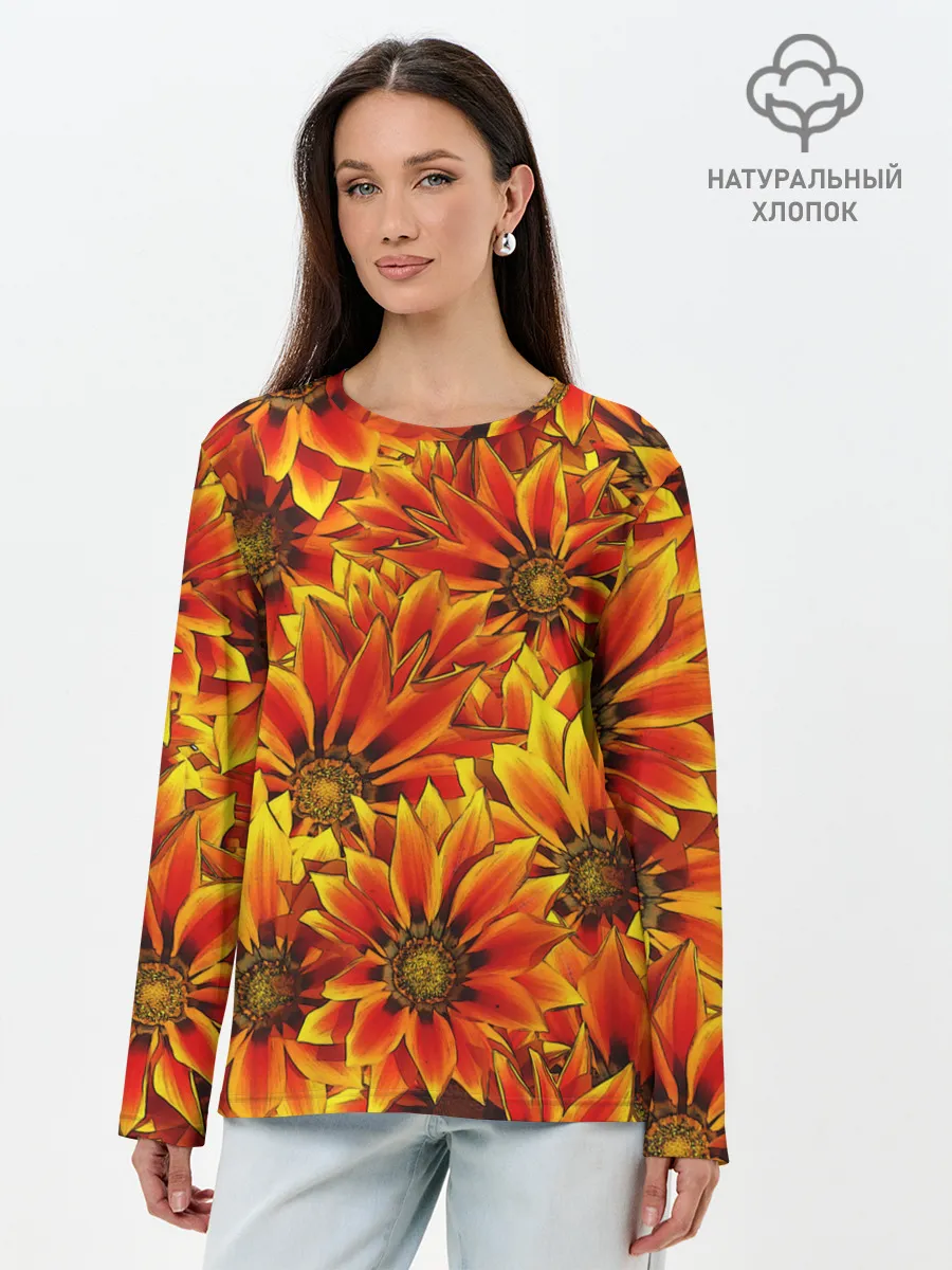 Лонгслив женский. Хлопок / Цветы