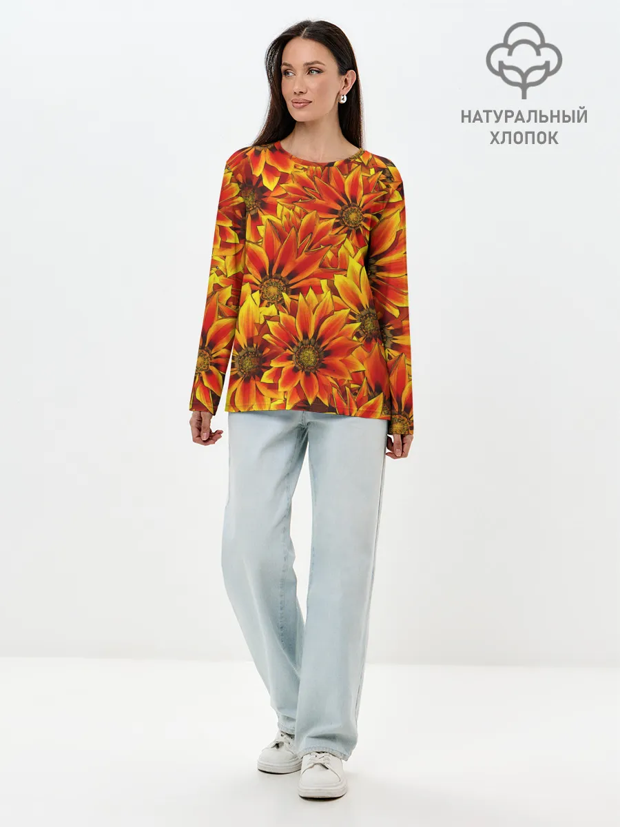 Лонгслив женский. Хлопок / Цветы