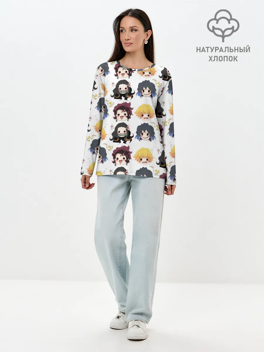 Лонгслив женский. Хлопок / Клинок, рассекающий демонов