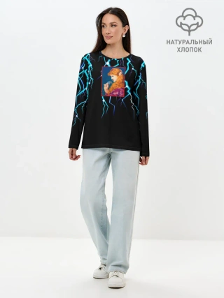 Лонгслив женский. Хлопок / МОЛНИИ ДЕВУШКА ЦВЕТЫ
