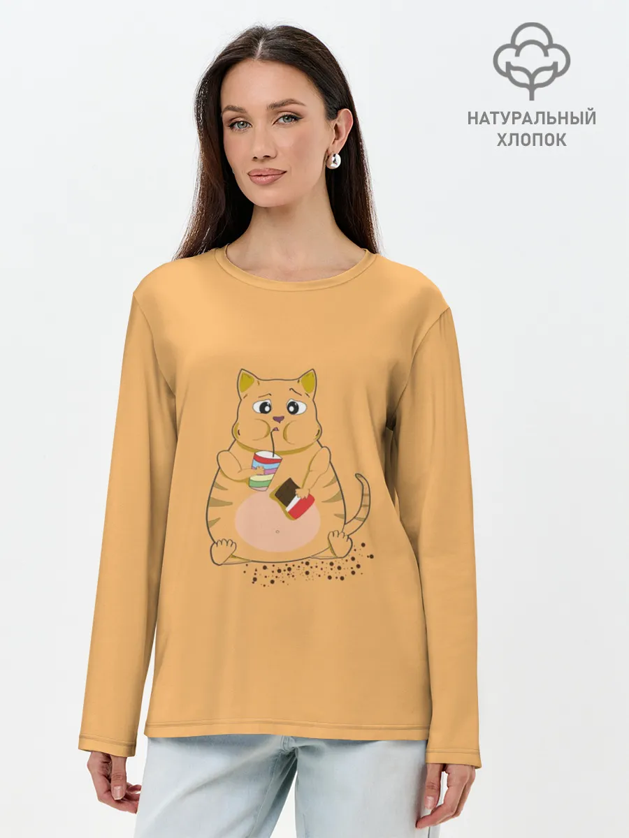 Лонгслив женский. Хлопок / РЫЖИЙ КОТ ТОЛСТЯК