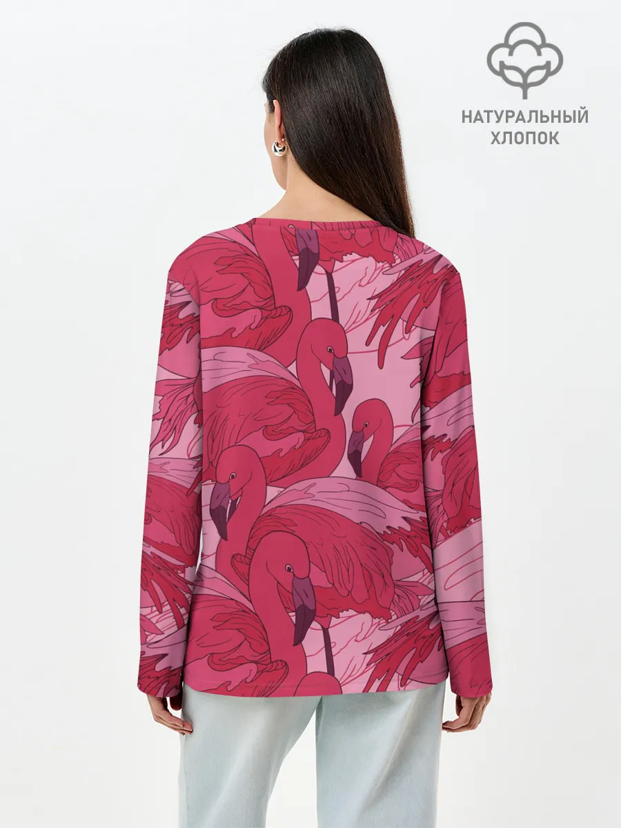 Лонгслив женский. Хлопок / розовые фламинго