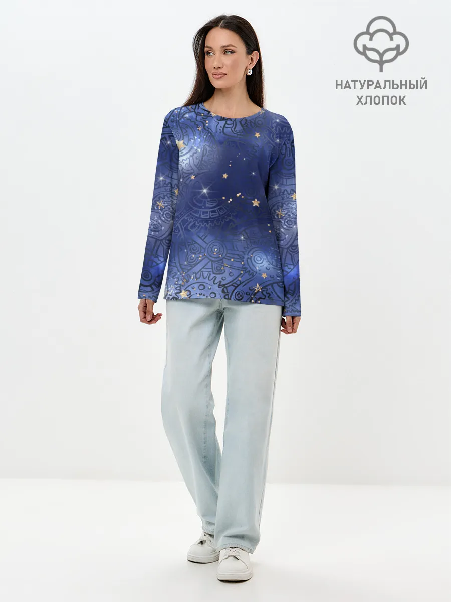 Лонгслив женский. Хлопок / Небо в стиле Стимпанк