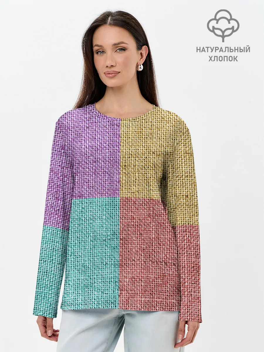 Лонгслив женский. Хлопок / Burlap Patchwork