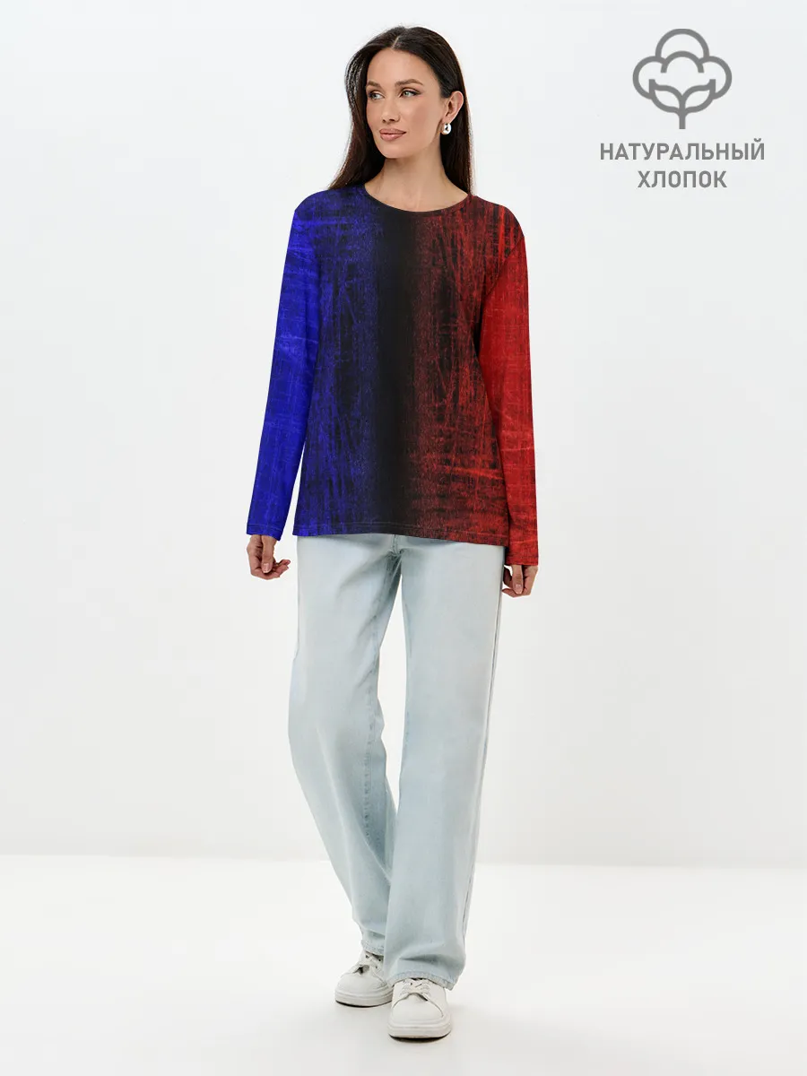 Лонгслив женский. Хлопок / Сине-Красная Текстура