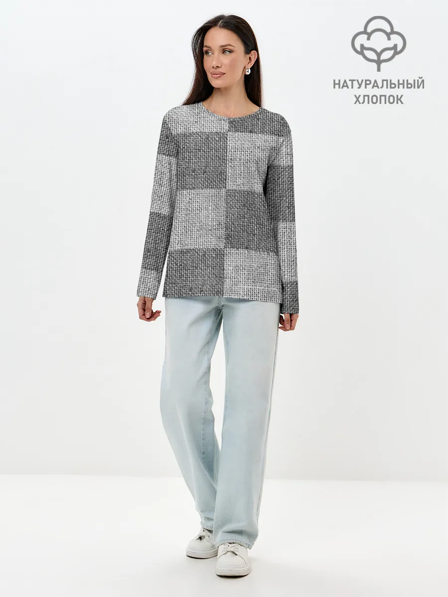 Лонгслив женский. Хлопок / Denim Patchwork