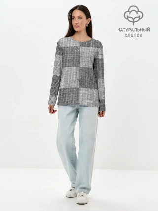 Лонгслив женский. Хлопок / Denim Patchwork