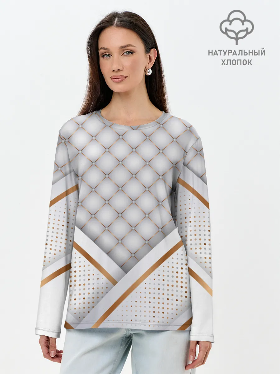 Лонгслив женский. Хлопок / Luxury white & Gold
