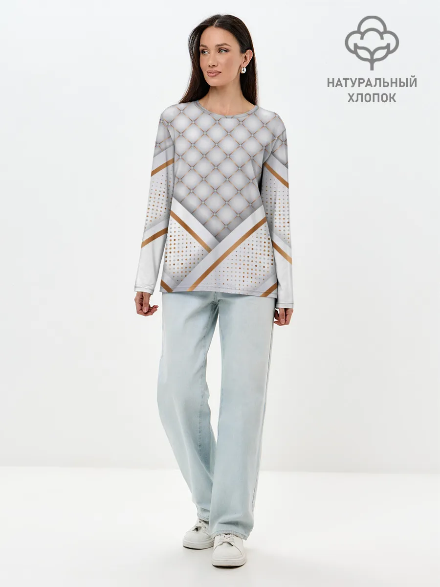 Лонгслив женский. Хлопок / Luxury white & Gold