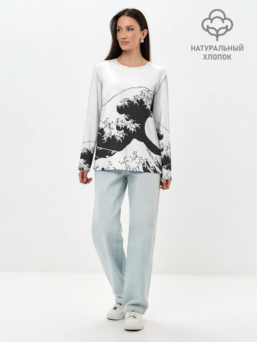 Лонгслив женский. Хлопок / Волна Канагава Япония | Sea Wave