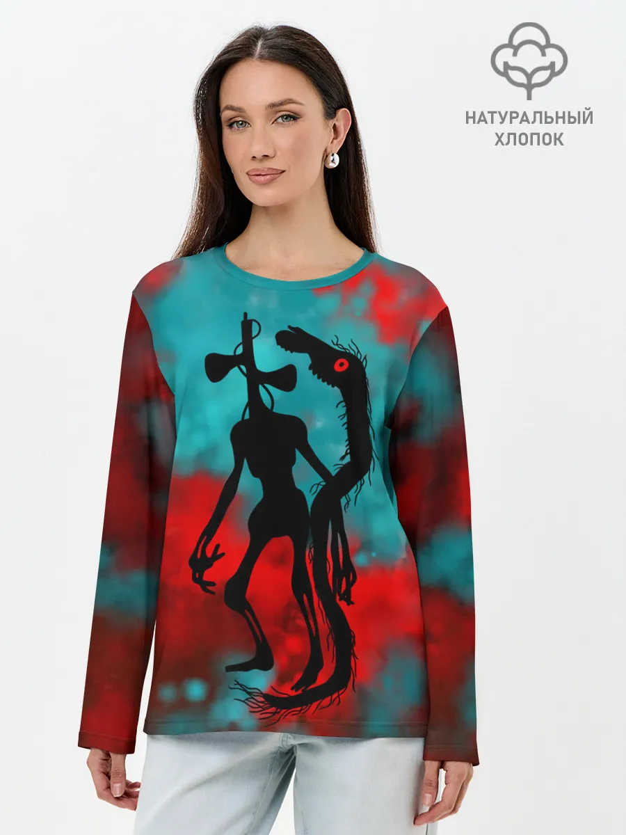 Лонгслив женский. Хлопок / Сиреноголовый и Лошадь монстры