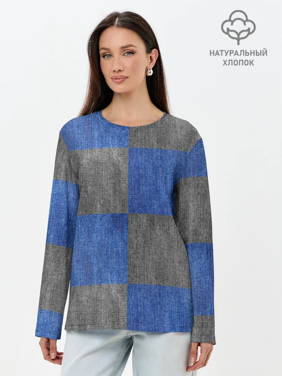 Лонгслив женский. Хлопок / Denim Patchwork