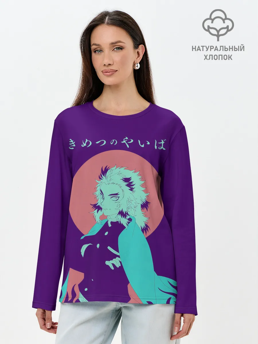 Лонгслив женский. Хлопок / Кёджуро Ренгоку Kimetsu no Yaiba