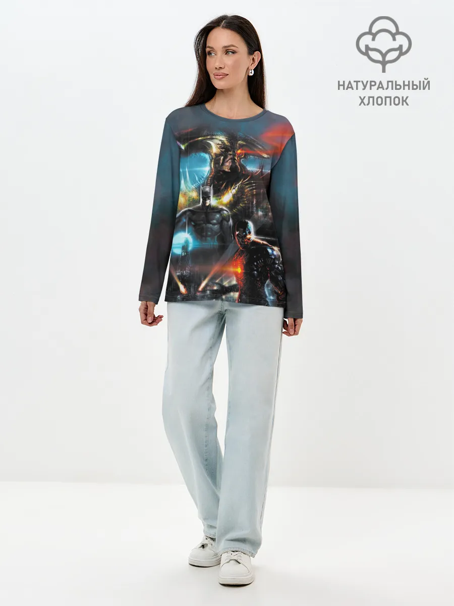 Лонгслив женский. Хлопок / Batman, Cyborg VS Steppenwolf