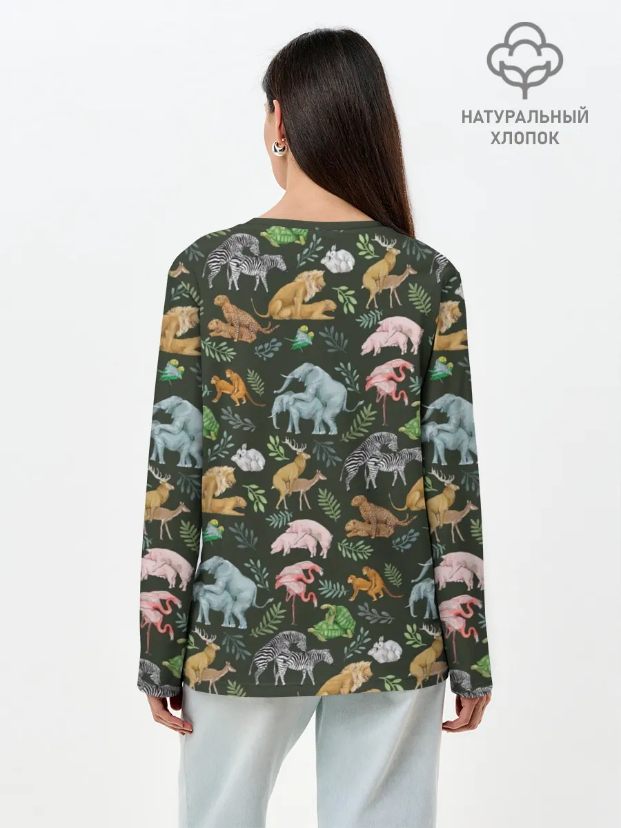 Лонгслив женский. Хлопок / Дикие Звери Паттерн