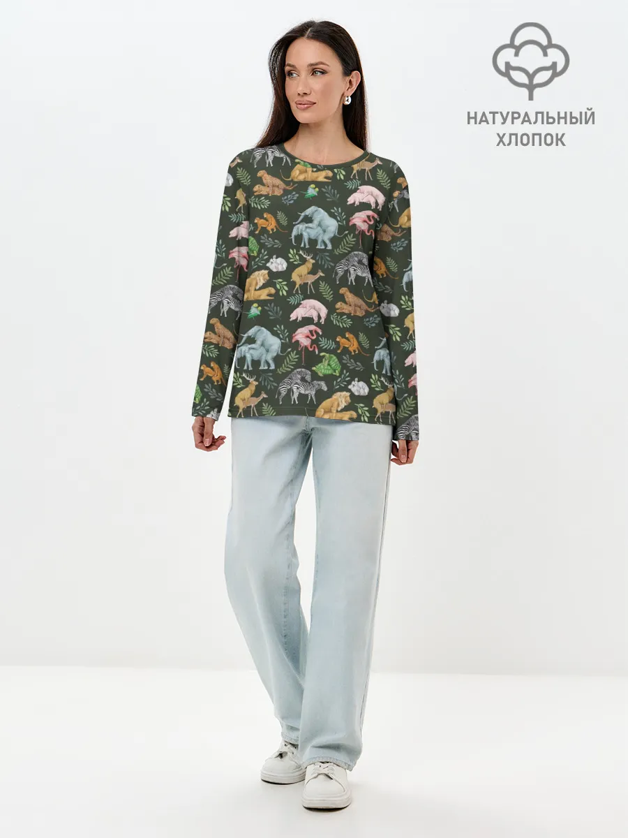Лонгслив женский. Хлопок / Дикие Звери Паттерн