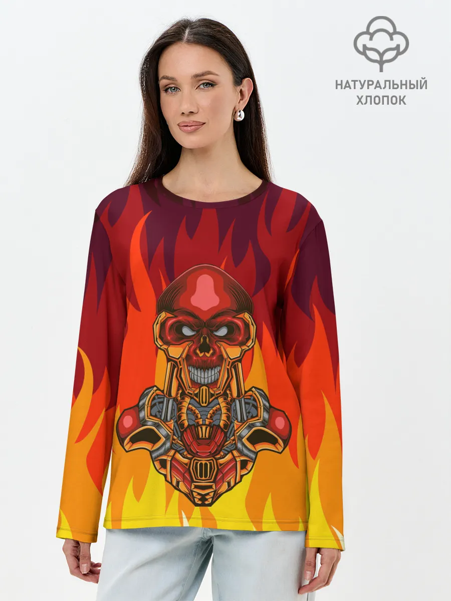 Лонгслив женский. Хлопок / Меха скелет | Steampunk Fire