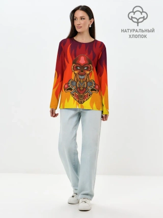 Лонгслив женский. Хлопок / Меха скелет | Steampunk Fire