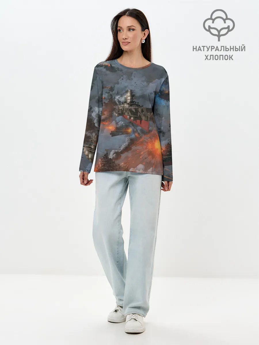 Лонгслив женский. Хлопок / Стимпанк бой | Steampunk Ship