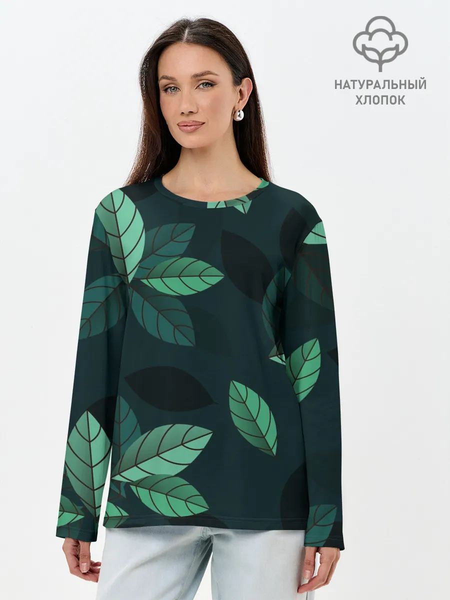 Лонгслив женский. Хлопок / листва