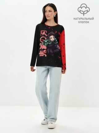 Лонгслив женский. Хлопок / Танджиро Kimetsu no Yaiba