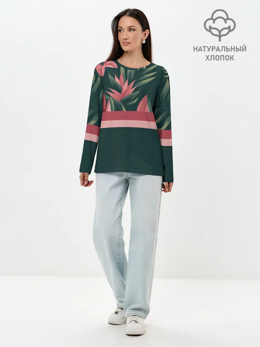Лонгслив женский. Хлопок / Лилии