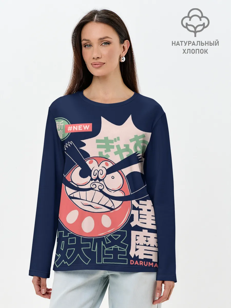 Лонгслив женский. Хлопок / Anime Daruma Demon Yokai