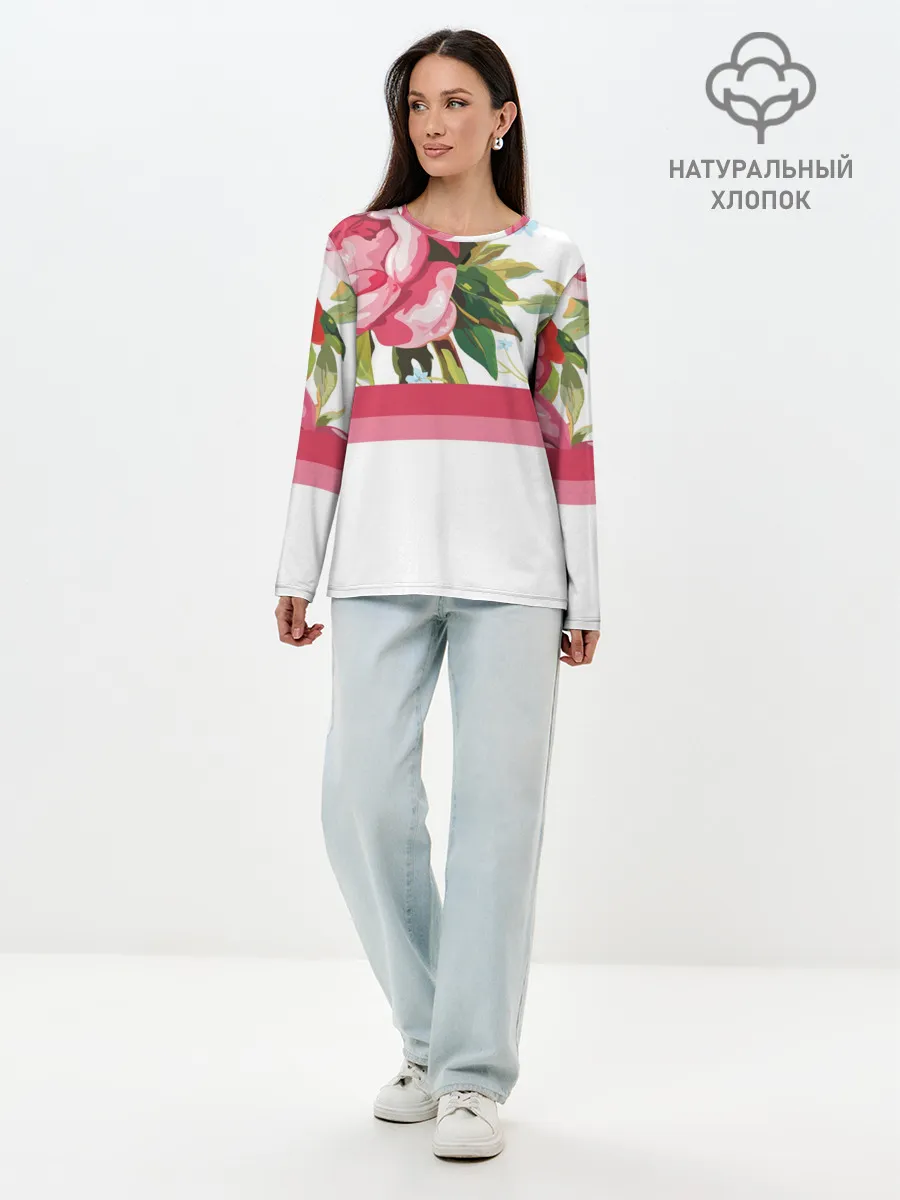 Лонгслив женский. Хлопок / Нежные Розы