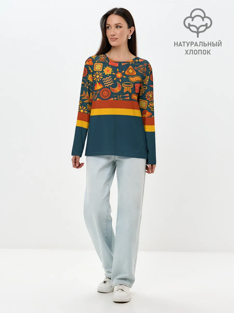 Лонгслив женский. Хлопок / Африканская Символика