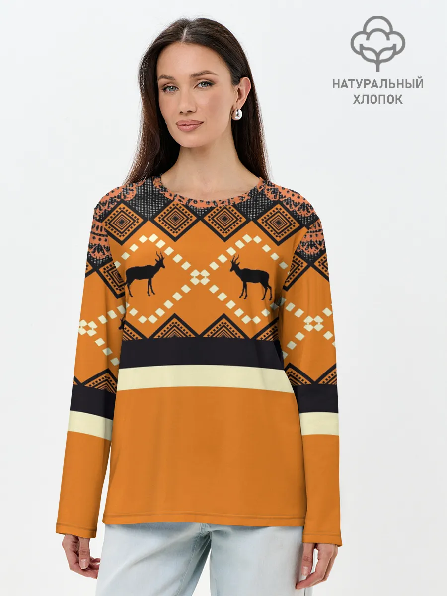 Лонгслив женский. Хлопок / Африканский Мотив