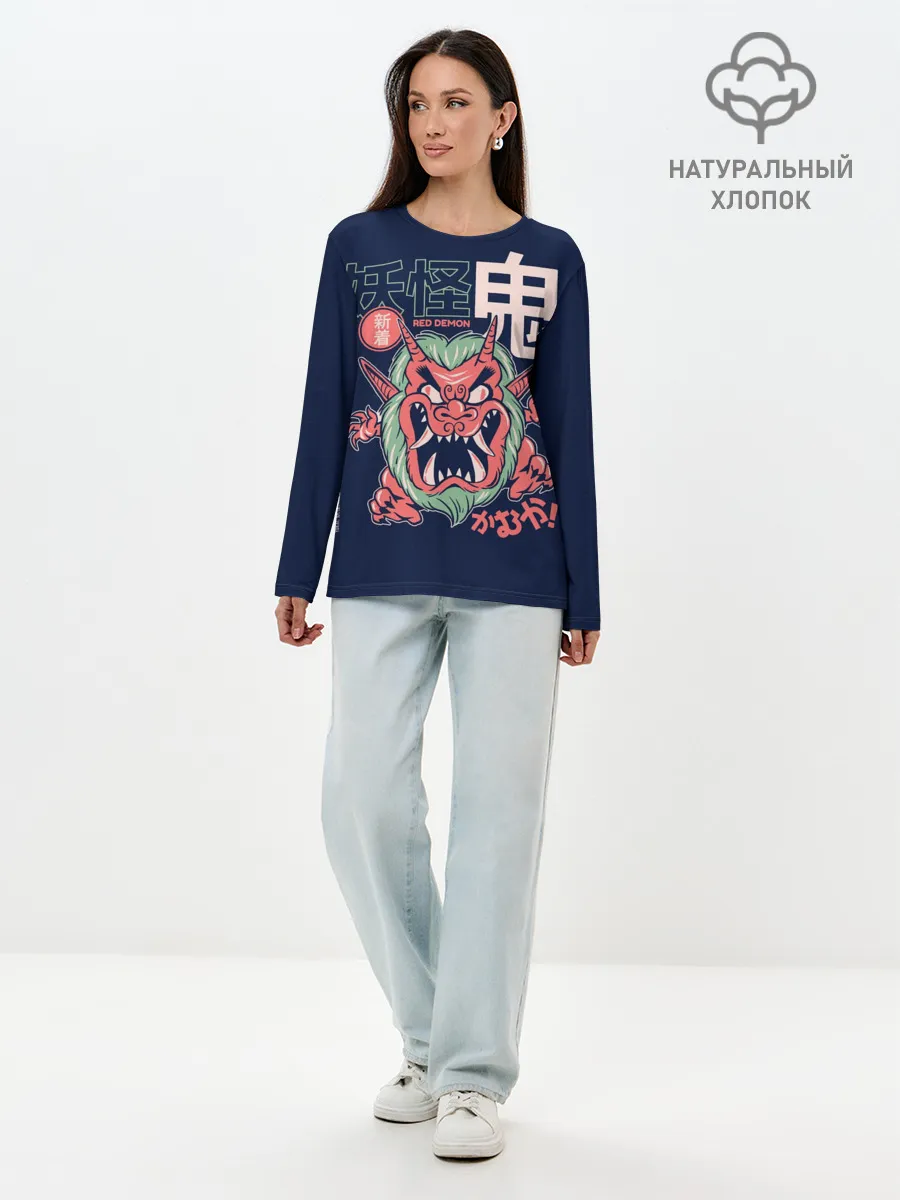 Лонгслив женский. Хлопок / Anime Oni Demon Yokai