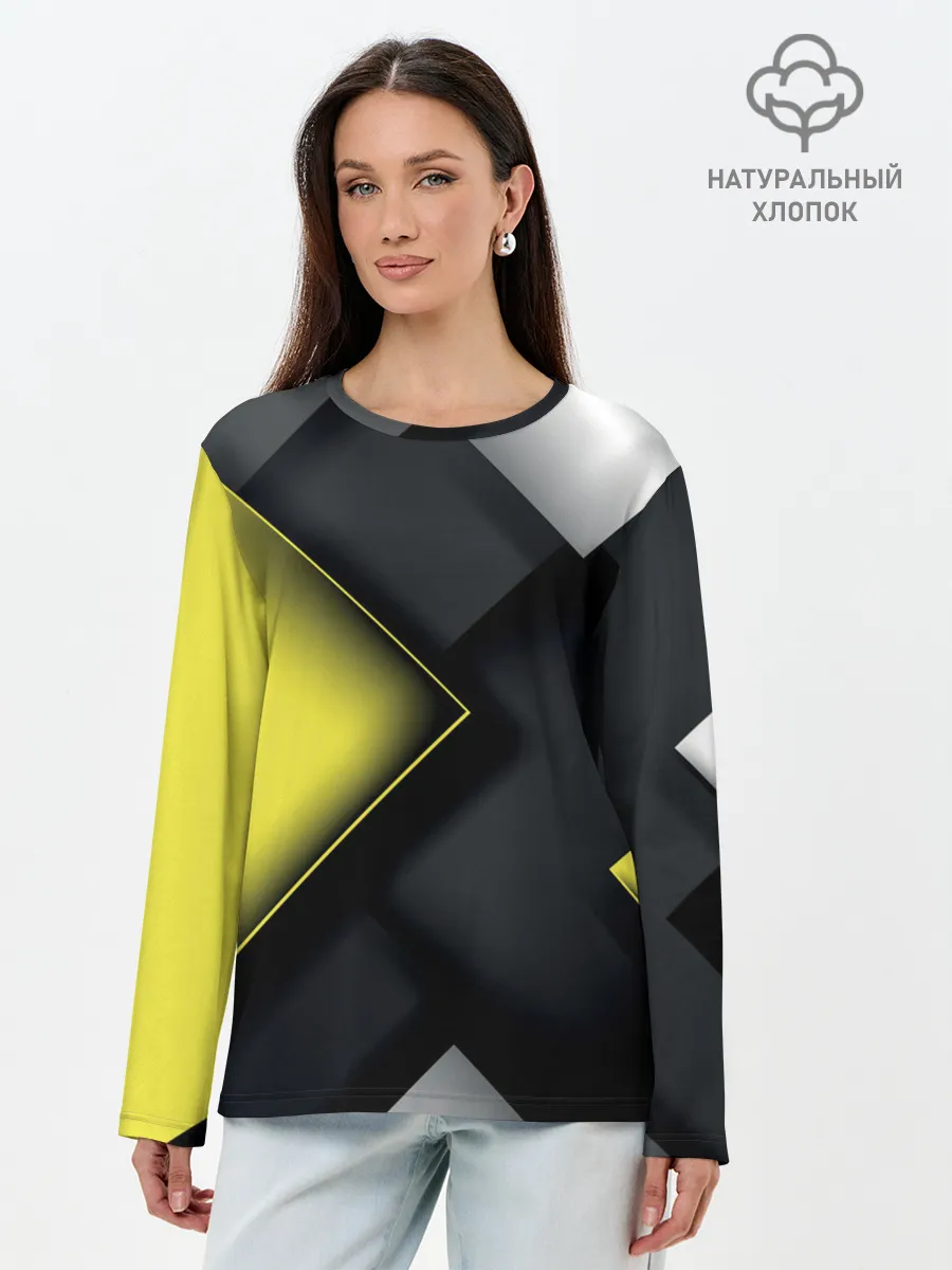 Лонгслив женский. Хлопок / Желто черный ромб