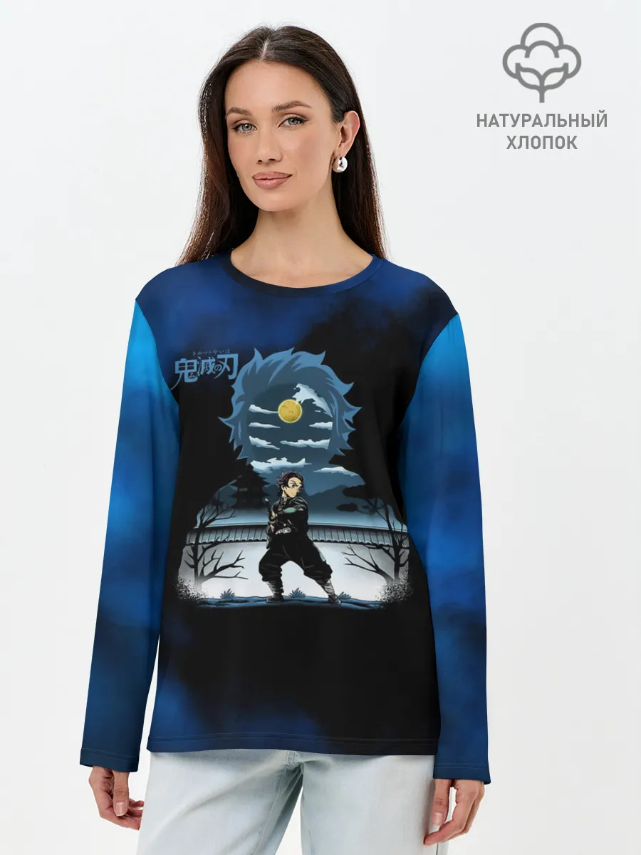Лонгслив женский. Хлопок / Тандзиро Камадо Kimetsu no Yaiba