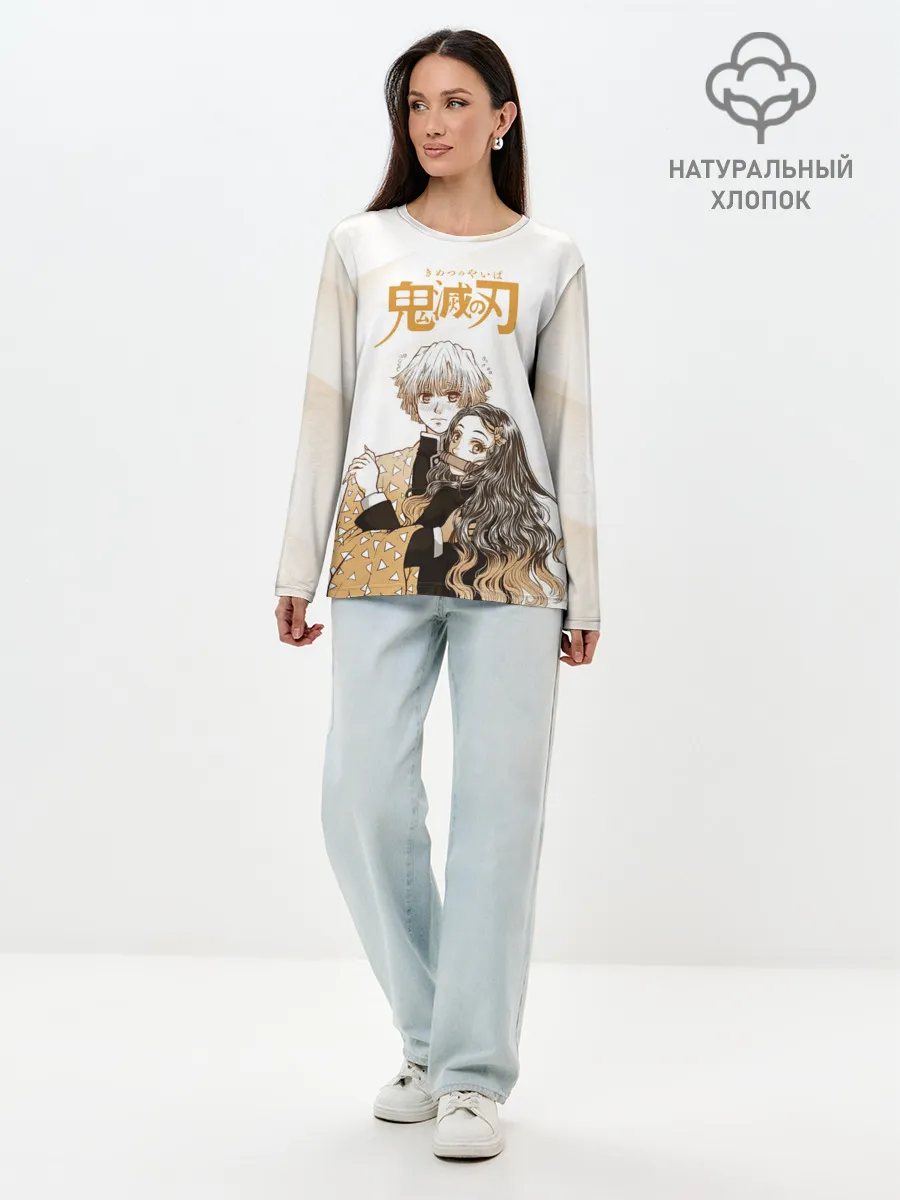 Лонгслив женский. Хлопок / Зеницу и Незуко Kimetsu no Yaiba