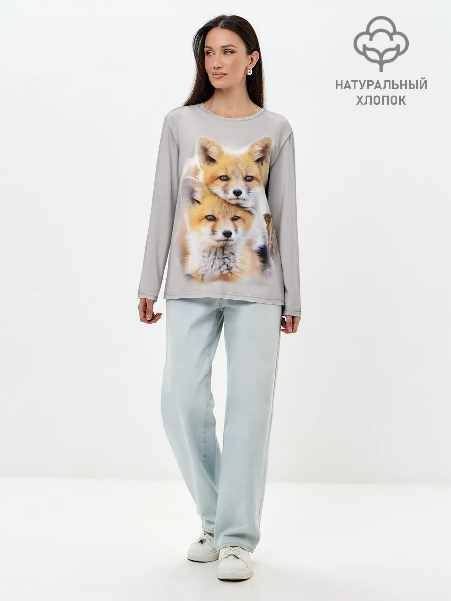 Лонгслив женский. Хлопок / Лисята