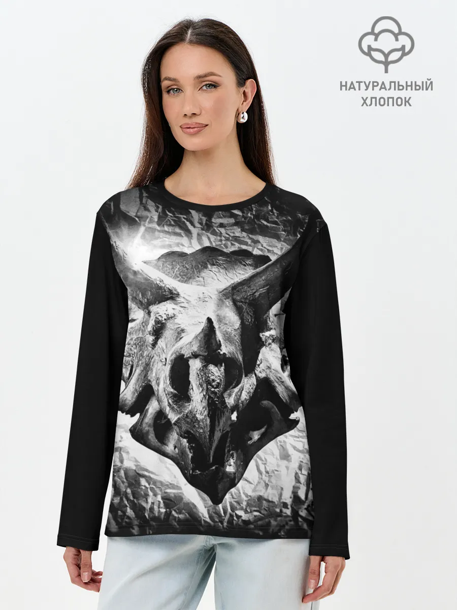 Лонгслив женский. Хлопок / Трицератопс | Динозавр
