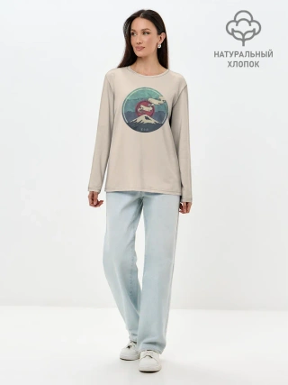 Лонгслив женский. Хлопок / Вулкан Фудзияма. Япония