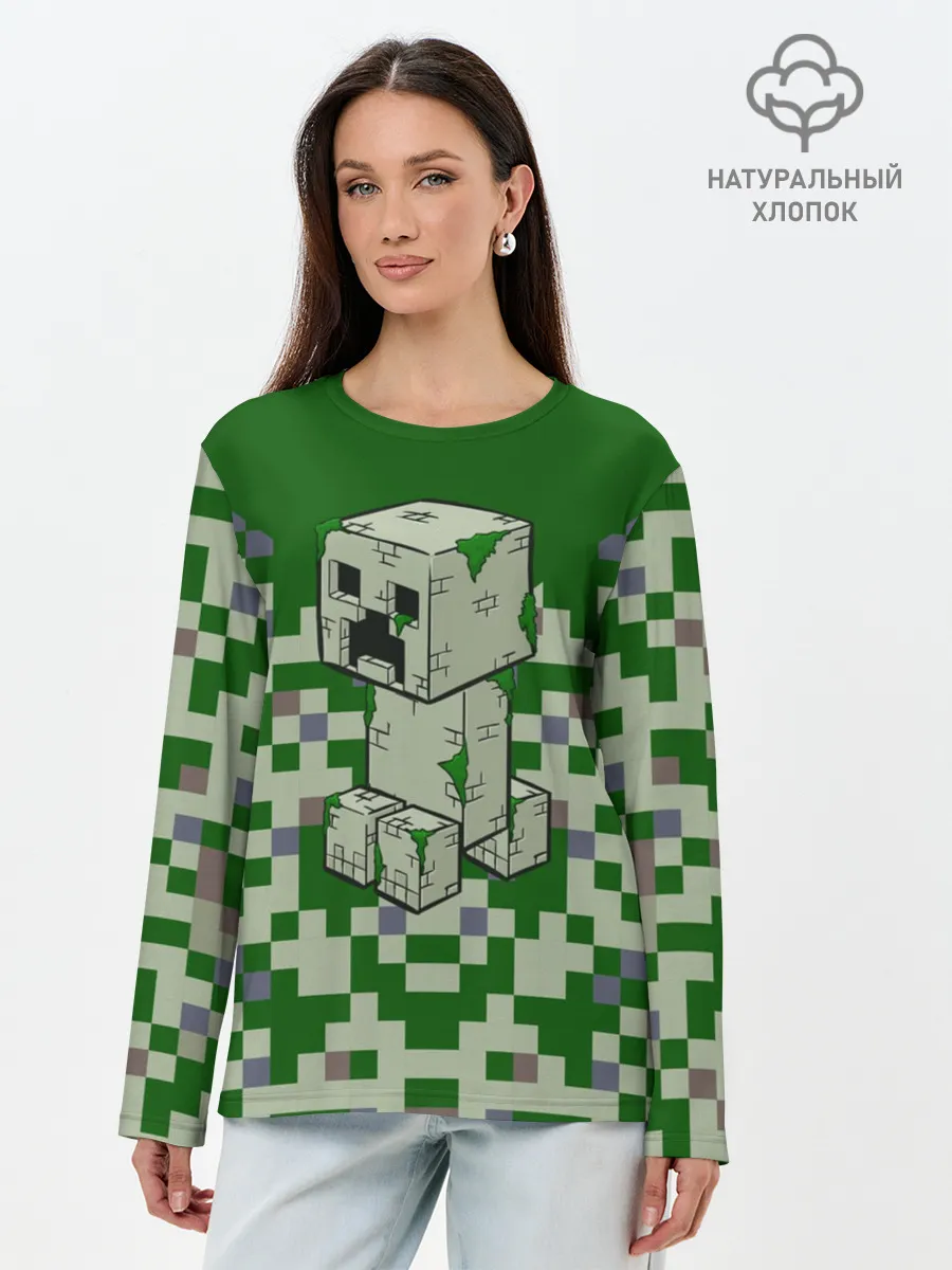 Лонгслив женский. Хлопок / Minecraft Крипер